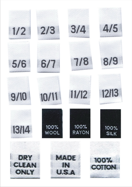 Woven size labels 