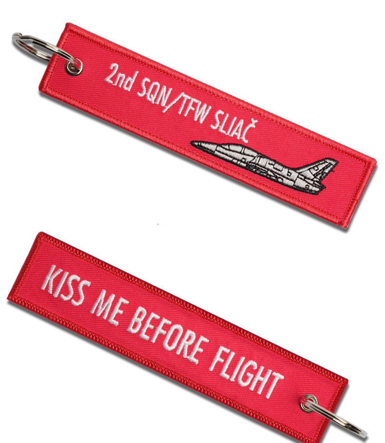 kiss me before flight embroidered keychain  